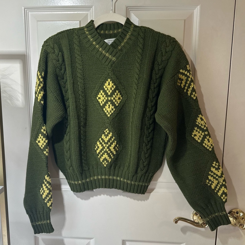 Vintage French Connection 100% Virgin Wool Cable Knit Argyle Sweater